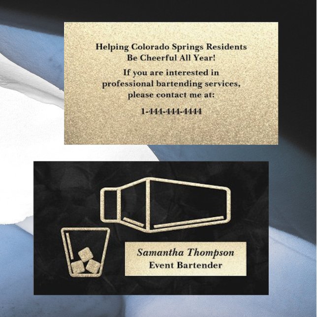 Velvety Gold Glitter Bartender Event Business Card (Creator Uploaded)