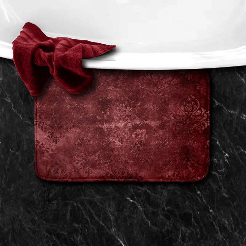 Velvety Henna Damask  Red Distressed Grunge Bath Mat