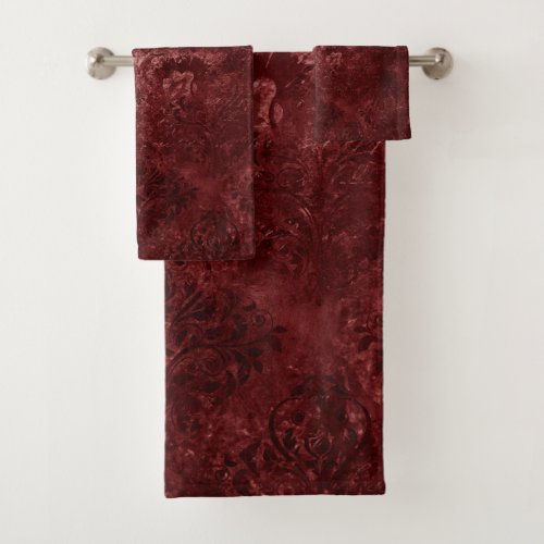 Velvety Henna Damask  Red Distressed Grunge Bath Towel Set