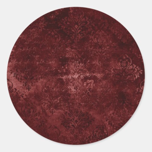 Velvety Henna Damask  Red Distressed Grunge Classic Round Sticker