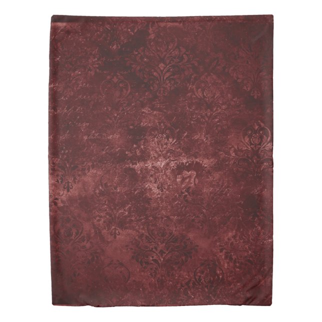 Velvety Henna Damask | Red Distressed Grunge Duvet Cover (Front)