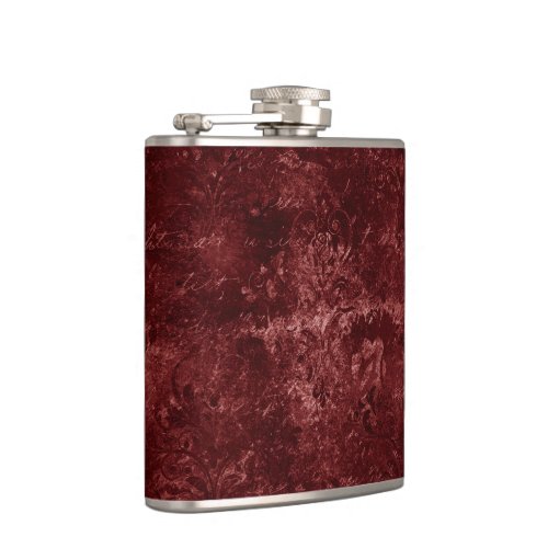 Velvety Henna Damask  Red Distressed Grunge Flask
