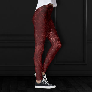 Velvety Henna Damask Red Distressed Grunge Leggings
