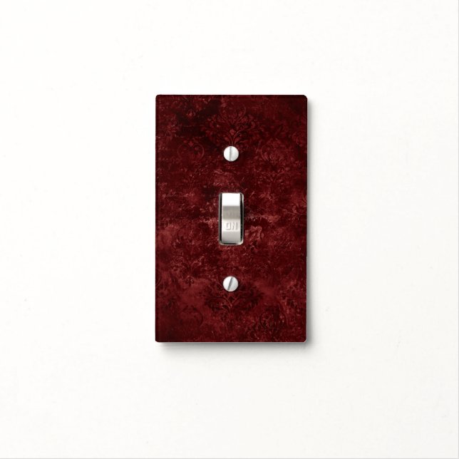 Velvety Henna Damask | Red Distressed Grunge Light Switch Cover (In Situ)