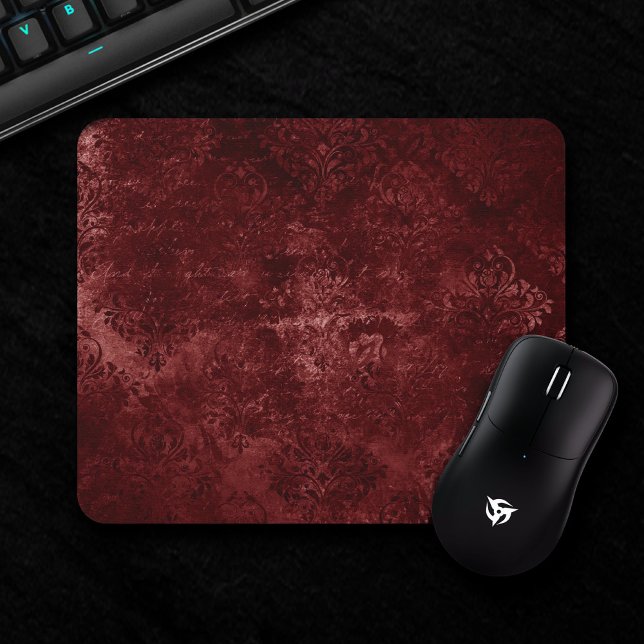 Velvety Henna Damask | Red Distressed Grunge Mouse Pad (Creator Uploaded)