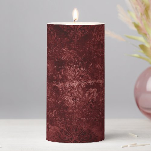 Velvety Henna Damask  Red Distressed Grunge Pillar Candle