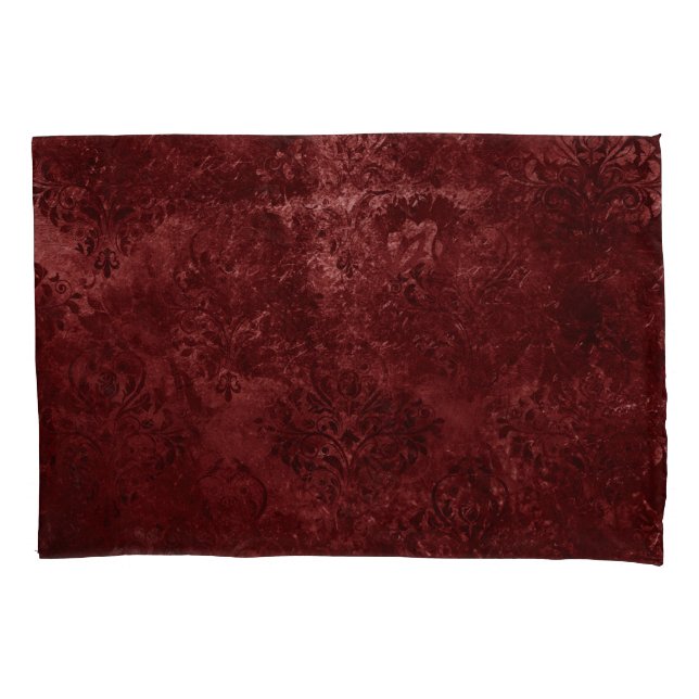 Velvety Henna Damask | Red Distressed Grunge Pillow Case (Front)