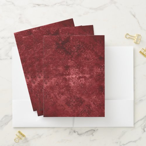 Velvety Henna Damask  Red Distressed Grunge Pocket Folder