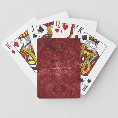 Velvety Henna Damask  Red Distressed Grunge Poker Cards