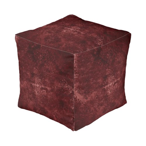 Velvety Henna Damask  Red Distressed Grunge Pouf