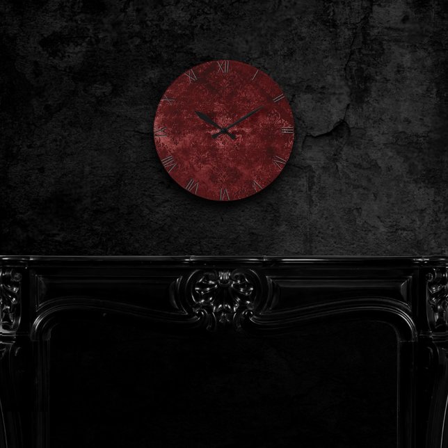 Velvety Henna Damask | Red Distressed Grunge Round Clock (Creator Uploaded)