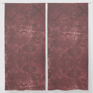 Velvety Henna Damask Red Distressed Grunge Sheer Curtains