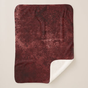 Velvety Henna Damask Red Distressed Grunge Sherpa Blanket
