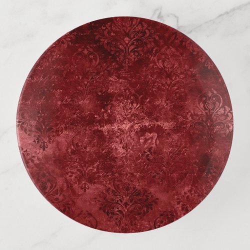 Velvety Henna Damask  Red Distressed Grunge Trinket Tray