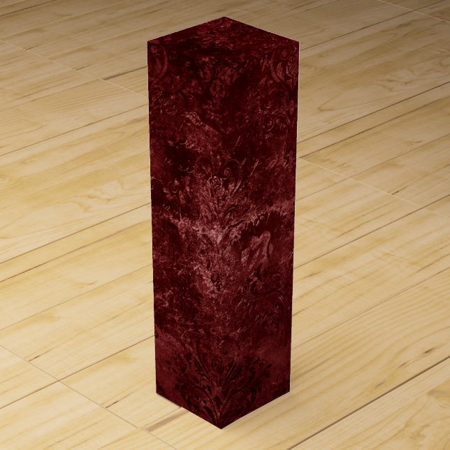 Velvety Henna Damask | Red Distressed Grunge Wine Box (Front)