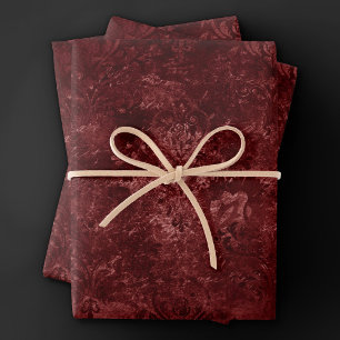 Velvety Henna Damask   Red Distressed Grunge Wrapping Paper Sheets