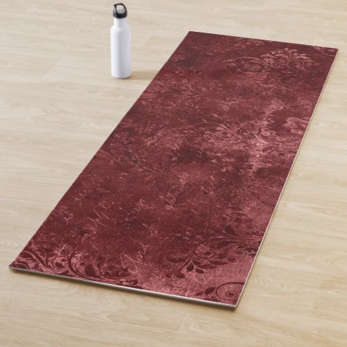 Velvety Henna Damask  Red Distressed Grunge Yoga Mat