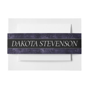 Velvety Indigo Damask Midnight Grunge Baroque Invitation Belly Band
