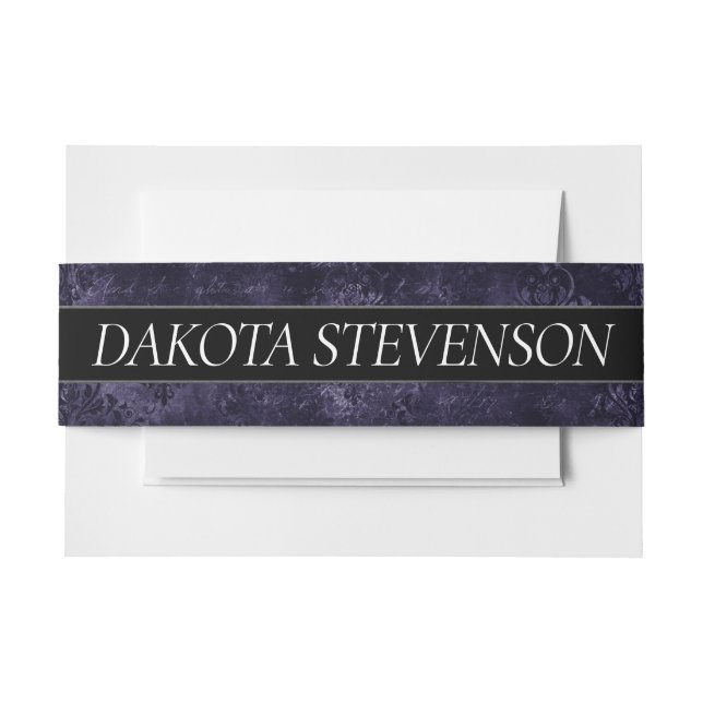 Velvety Indigo Damask | Midnight Grunge Baroque Invitation Belly Band (Front Example)