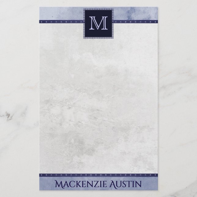 Velvety Indigo Damask | Midnight Grunge Baroque Stationery (Front)