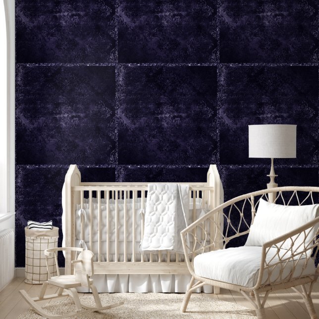 Velvety Indigo Damask | Midnight Grunge Baroque Wallpaper (Kids)