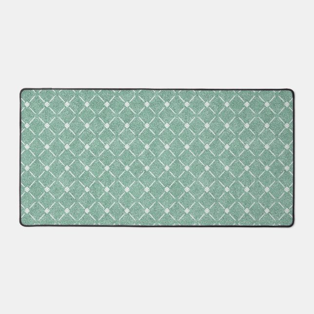Velvety Lattice Pattern in Mint Green Desk Mat (Front)