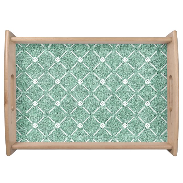 Velvety Lattice Pattern in Mint Green Serving Tray (Front)