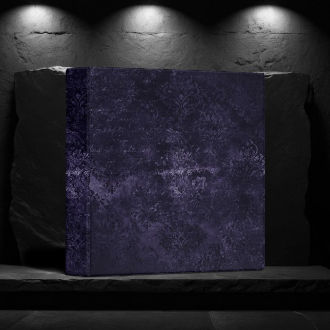 Velvety Midnight Damask | Indigo Purple Grunge 3 Ring Binder (Creator Uploaded)