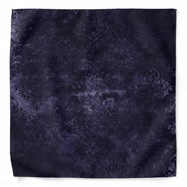 Velvety Midnight Damask | Indigo Purple Grunge Bandana (Front)