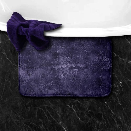 Velvety Midnight Damask  Indigo Purple Grunge Bath Mat