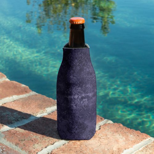 Velvety Midnight Damask  Indigo Purple Grunge Bottle Cooler