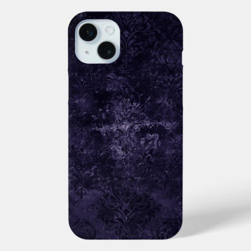 Velvety Midnight Damask  Indigo Purple Grunge iPhone 15 Plus Case