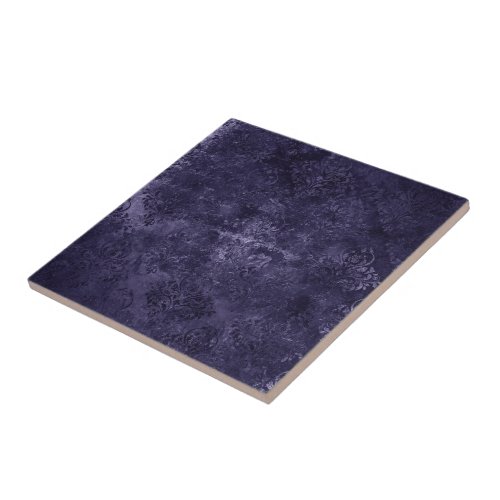 Velvety Midnight Damask  Indigo Purple Grunge Ceramic Tile