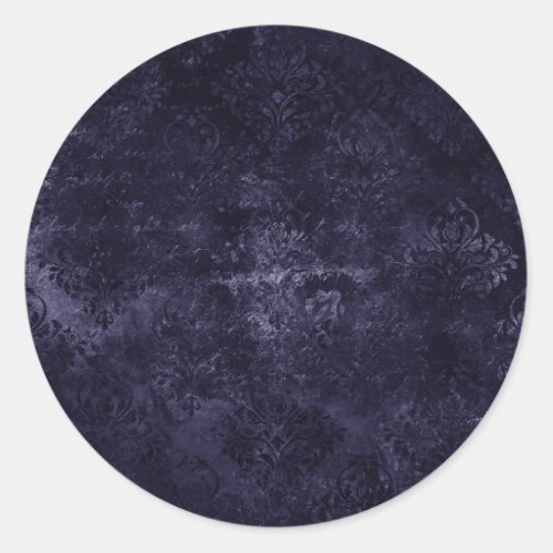 Velvety Midnight Damask  Indigo Purple Grunge Classic Round Sticker