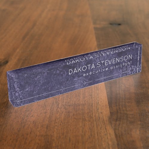 Velvety Midnight Damask  Indigo Purple Grunge Desk Name Plate