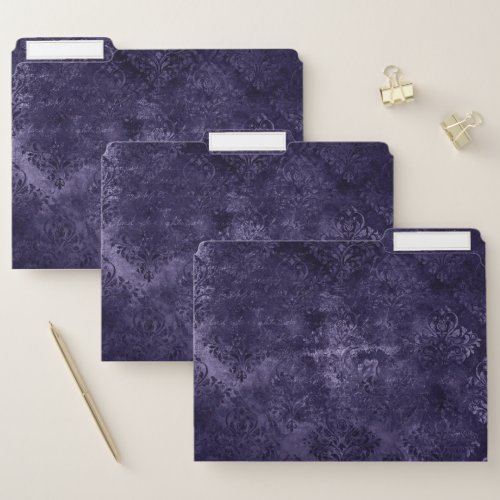 Velvety Midnight Damask  Indigo Purple Grunge File Folder