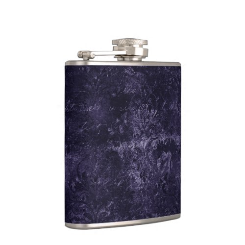 Velvety Midnight Damask  Indigo Purple Grunge Flask