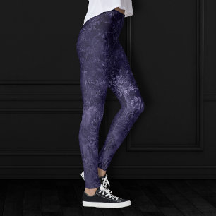 Velvety Midnight Damask Indigo Purple Grunge Leggings