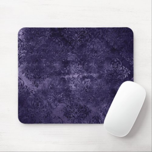 Velvety Midnight Damask  Indigo Purple Grunge Mouse Pad