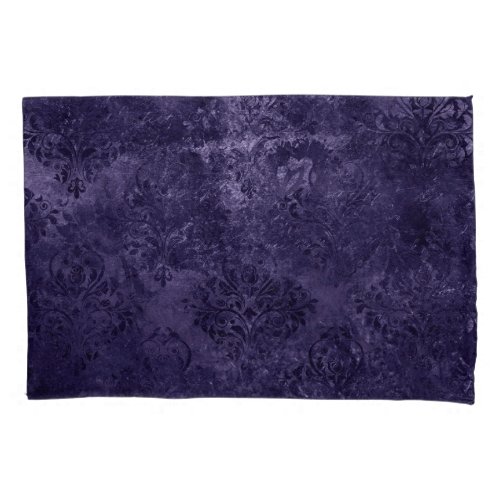 Velvety Midnight Damask  Indigo Purple Grunge Pillow Case