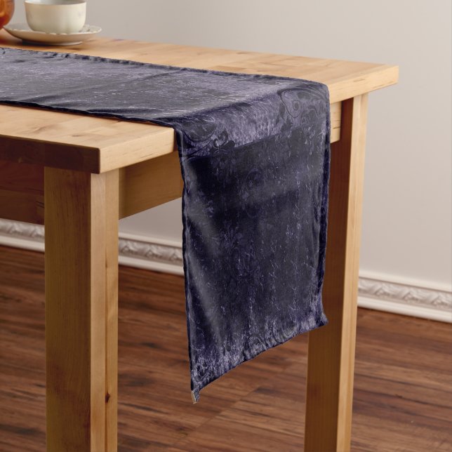Velvety Midnight Damask | Indigo Purple Grunge Short Table Runner (In Situ)
