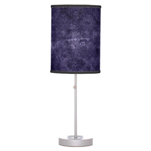 Velvety Midnight Damask  Indigo Purple Grunge Table Lamp