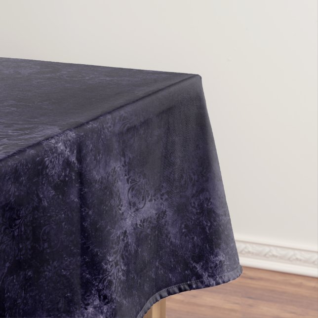 Velvety Midnight Damask | Indigo Purple Grunge Tablecloth (In Situ)
