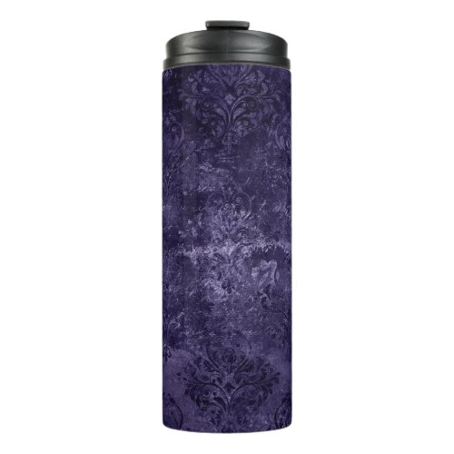 Velvety Midnight Damask  Indigo Purple Grunge Thermal Tumbler