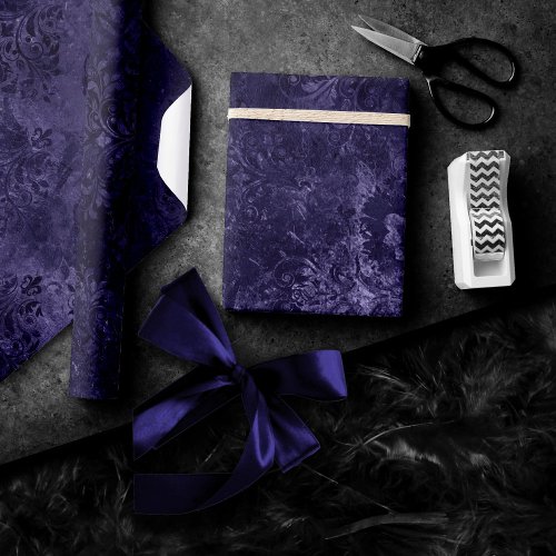 Velvety Midnight Damask  Indigo Purple Grunge Wrapping Paper