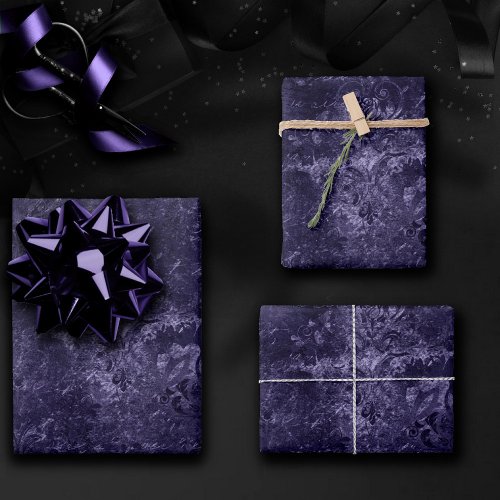 Velvety Midnight Damask  Indigo Purple Grunge Wrapping Paper Sheets