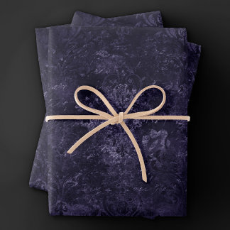 Velvety Midnight Damask | Indigo Purple Grunge Wrapping Paper Sheets