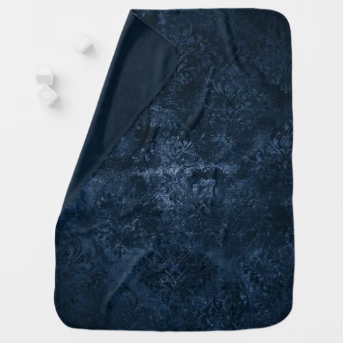 Velvety Navy Damask  Dark Blue Grunge Baroque Baby Blanket