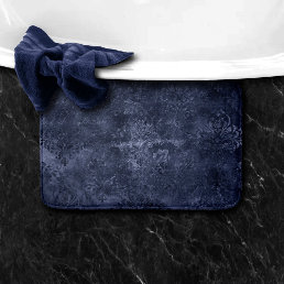 Velvety Navy Damask | Dark Blue Grunge Baroque Bath Mat
