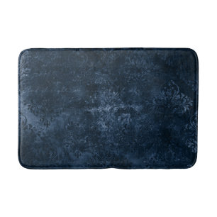 Velvety Navy Damask Dark Blue Grunge Baroque Bath Mat